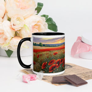 Mug "Champs de coquelicots" à Intérieur noir
