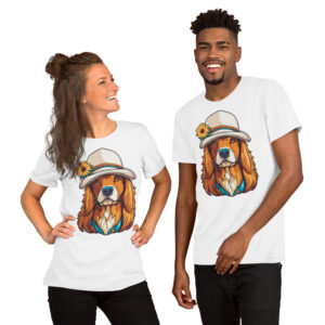 T-shirt unisexe - Chien au chapeau fleuri