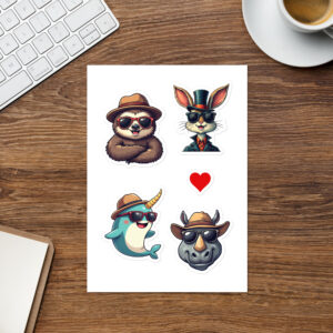 Feuille d'autocollants animaux aux chapeaux n°1